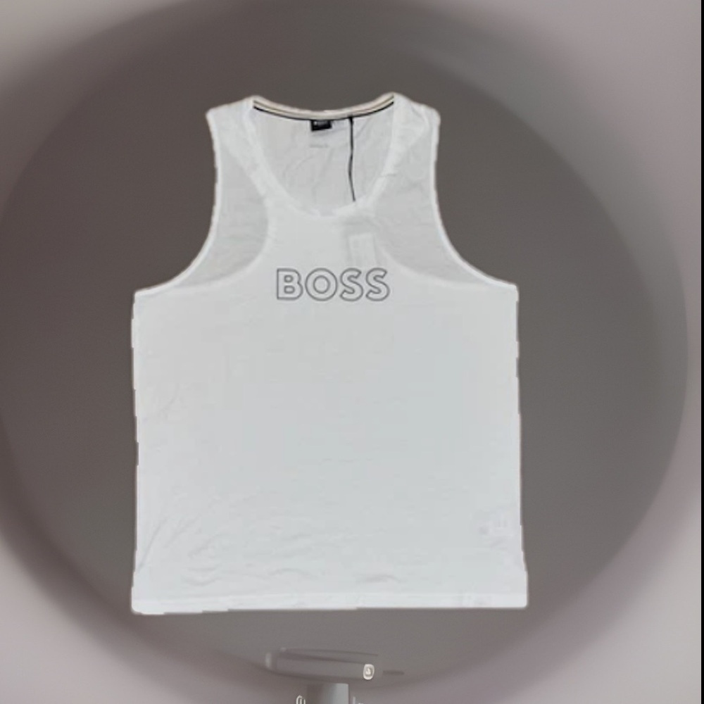 Boss Stylish White W/Logo Tank Top PURE COTTON TREATED UPF+50 Sun Protection NWT